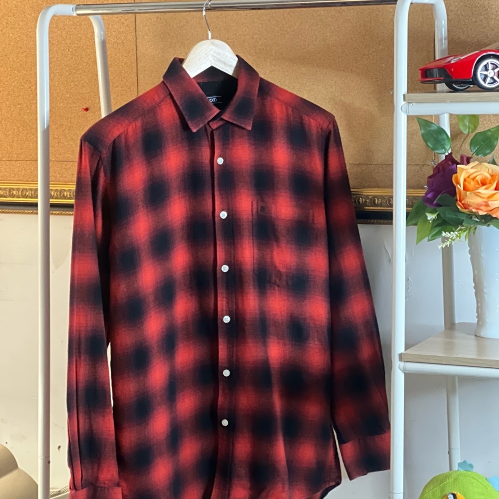 Vibrant Red and Black Plaid Casual Button Down Shirt